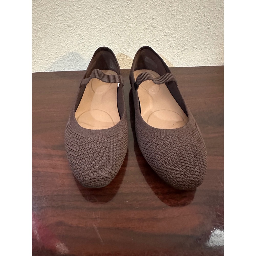 A New Day Brown Knit Mary Jane Flats Elastic Strap Shoes Womens 8.5